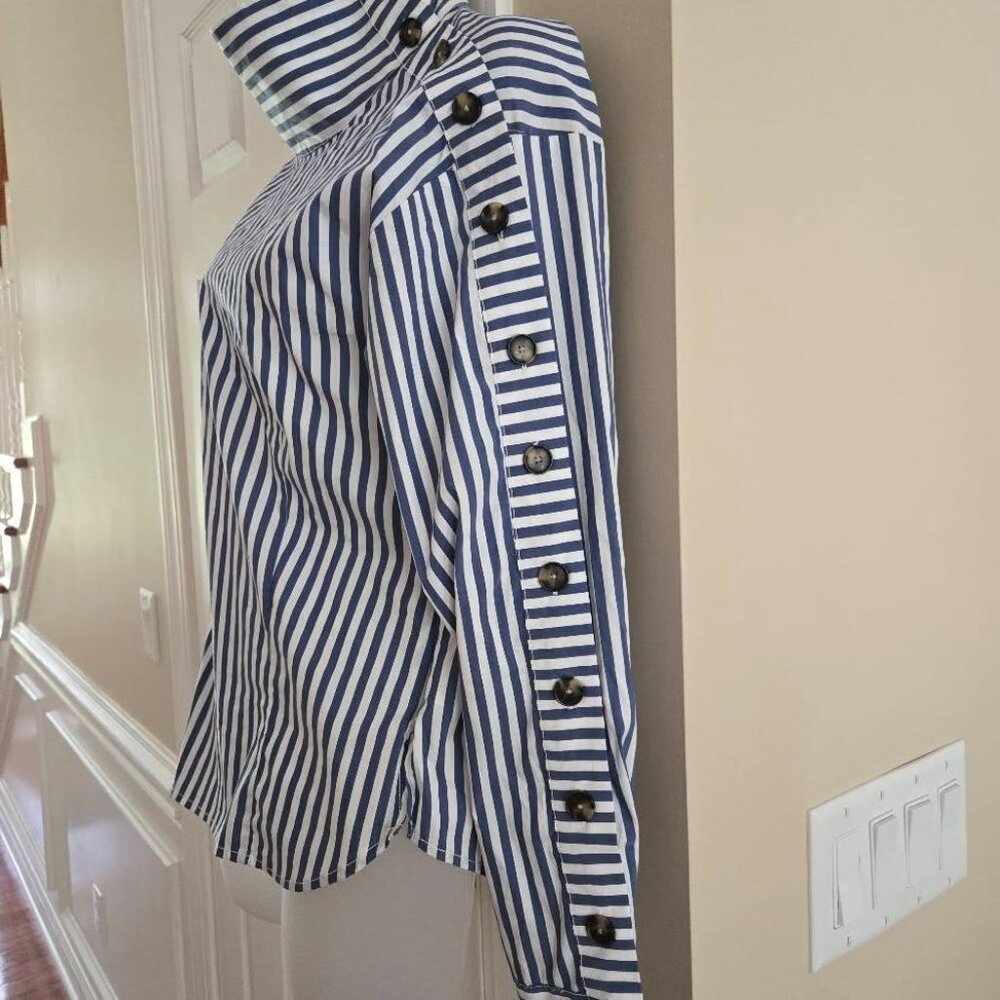 Veronica Beard Fauri Striped Off-The-Shoulder Long Sleeve Shirt Size 4 - Picture 10 of 16